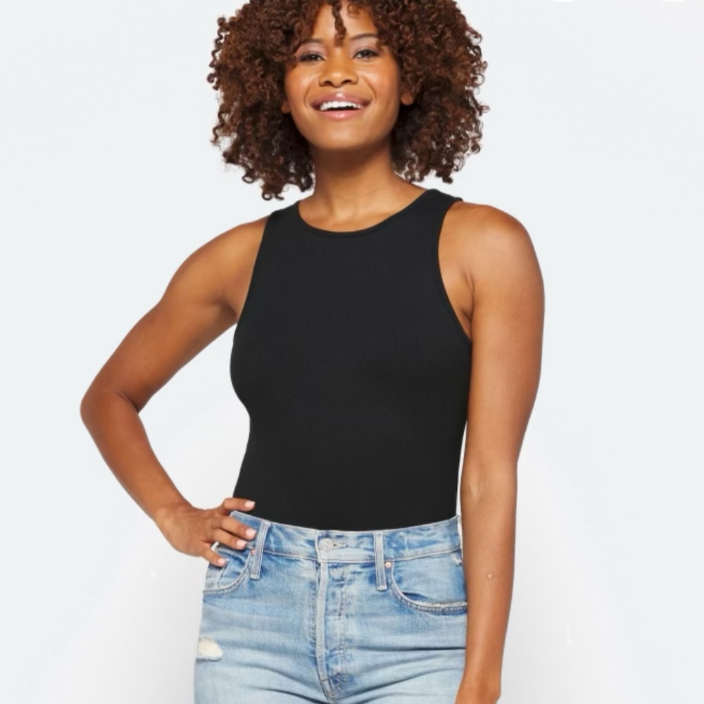 41 Hawthorn Erika High Neck Modal Ribbed Knit Tank Top, Black, Size XXL